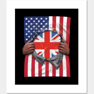 United Kingdom Flag American Flag Ripped - Gift for English Scottish Welsh Or Irish From United Kingdom Posters and Art